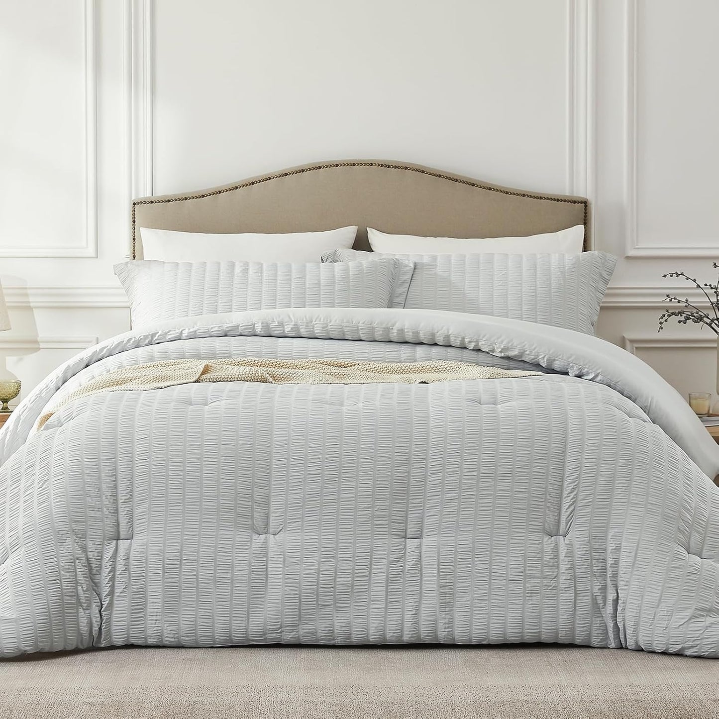 Light Grey Twin Comforter Set - Cozy Seersucker Bedding Set
