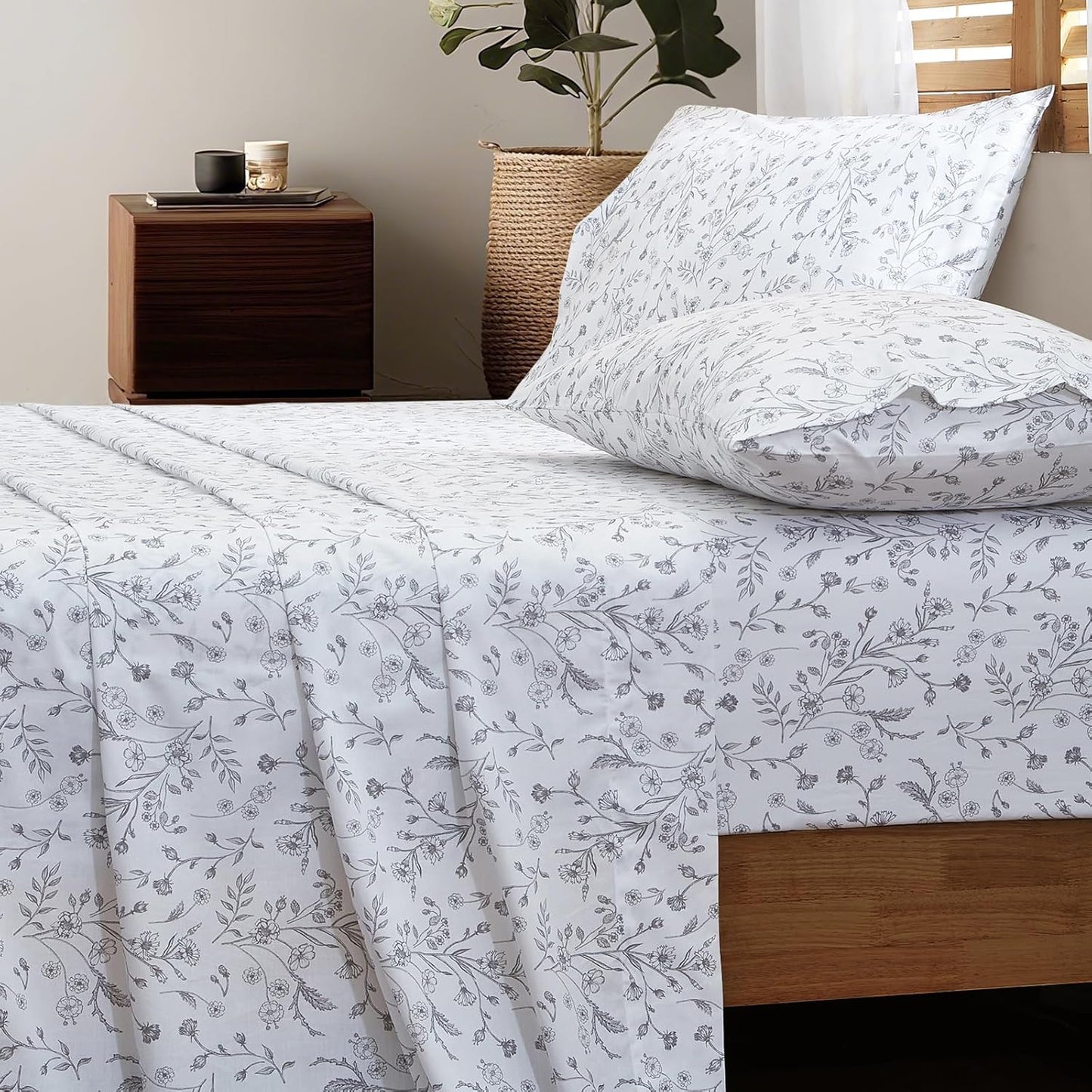 HYPREST 100% Cotton King Sheets Set with Floral Pattern Design