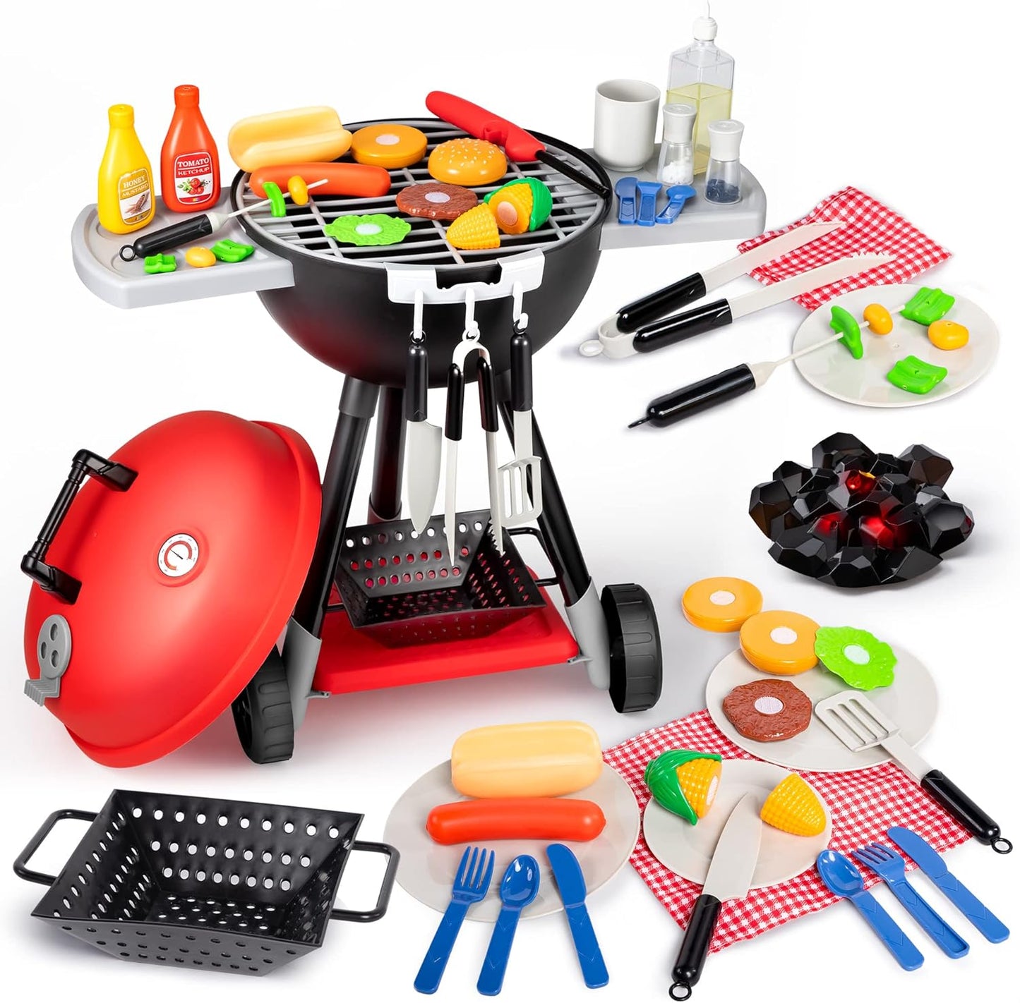 Kids Interactive BBQ Grill Playset - 61 PCS Cooking Toy Set