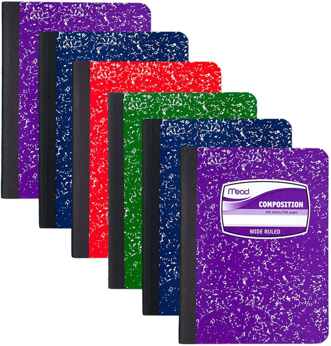 6-Pack Mead Composition Books, Wide Ruled, 100 Sheets, Assorted Colors