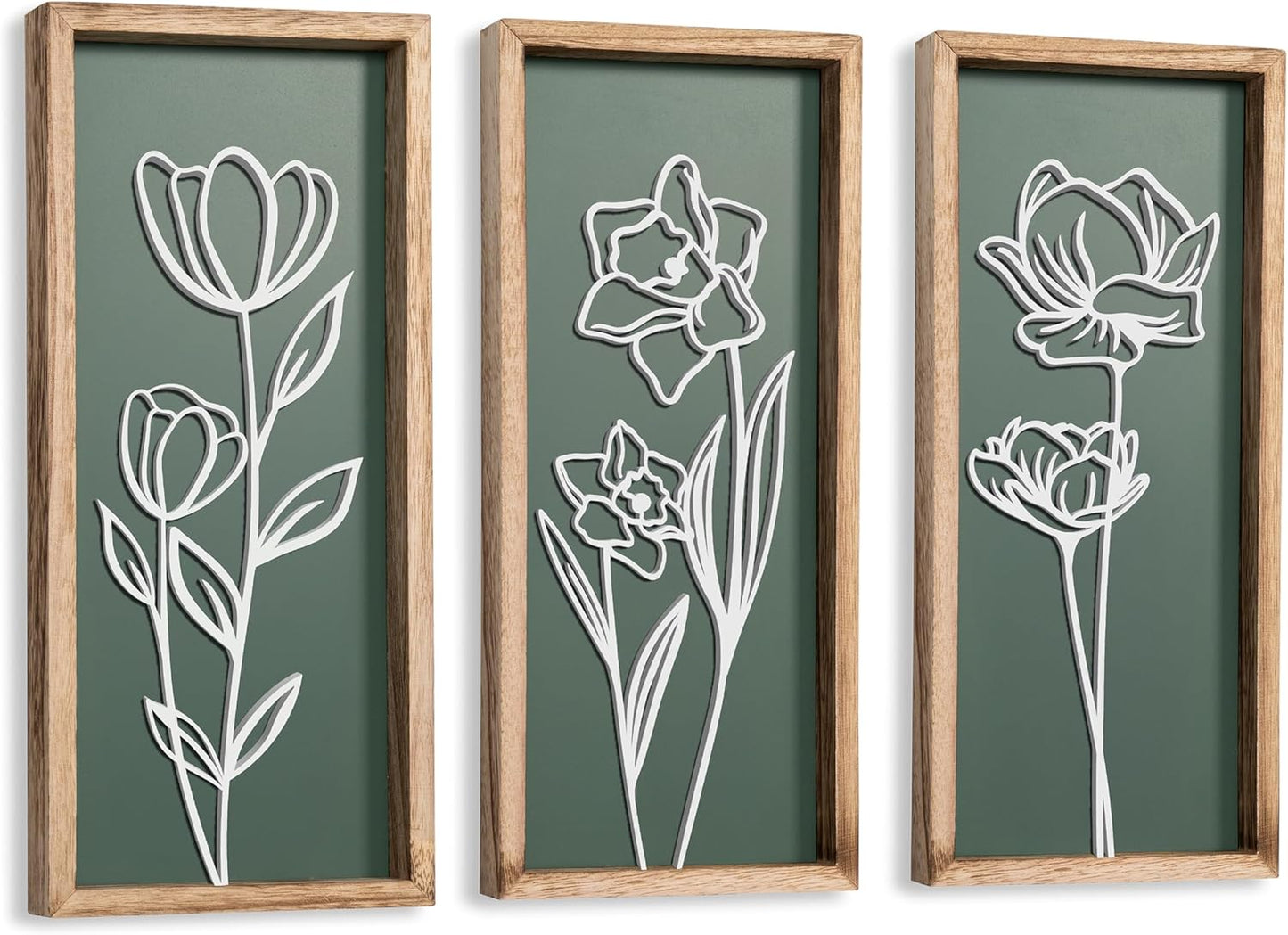 3D Floral Green Wall Art Set of 3 for Home and Office Decor