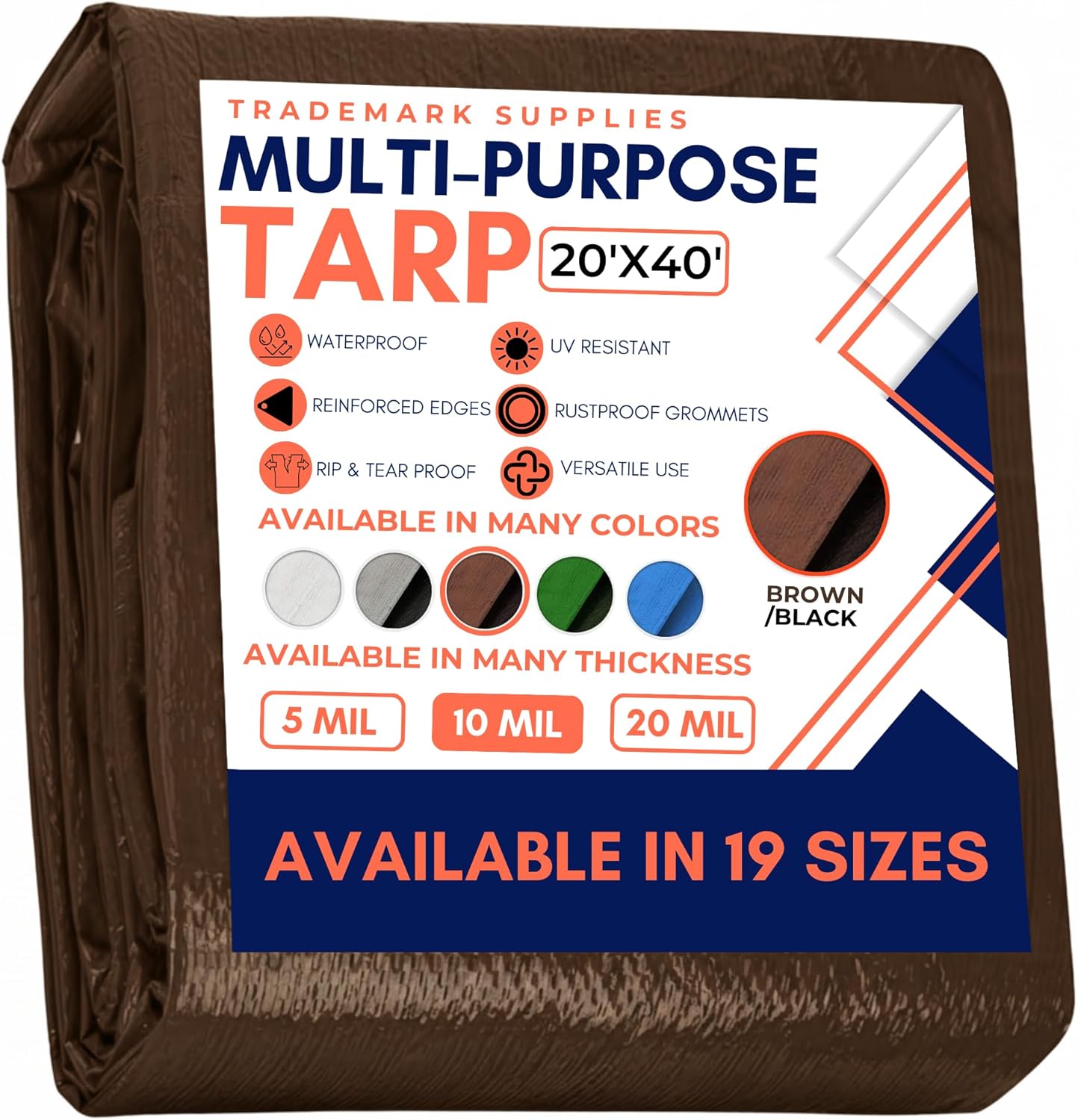 Large Waterproof Tarp - Heavy Duty 10 Mil Thick Poly Tarpaulin
