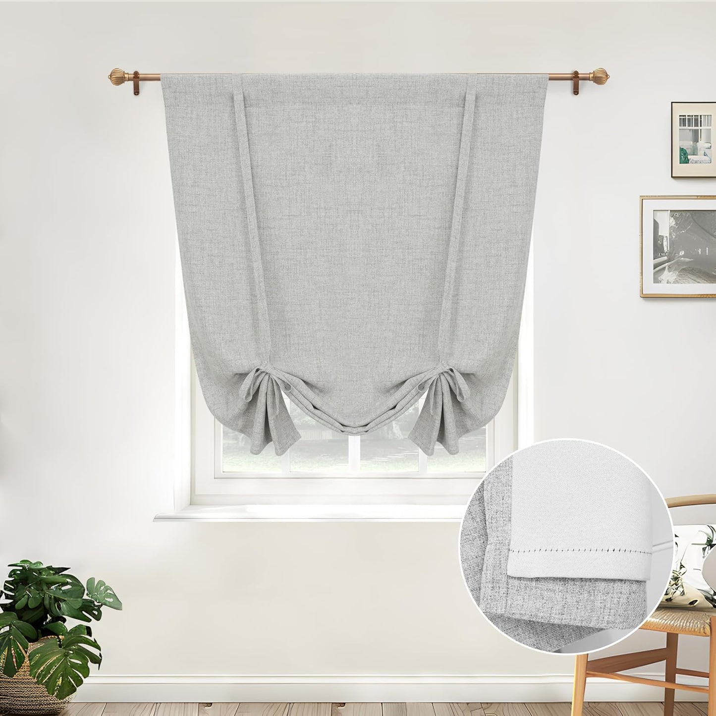 Linen Blackout Tie Up Curtains for Small Windows 45ft x 63ft