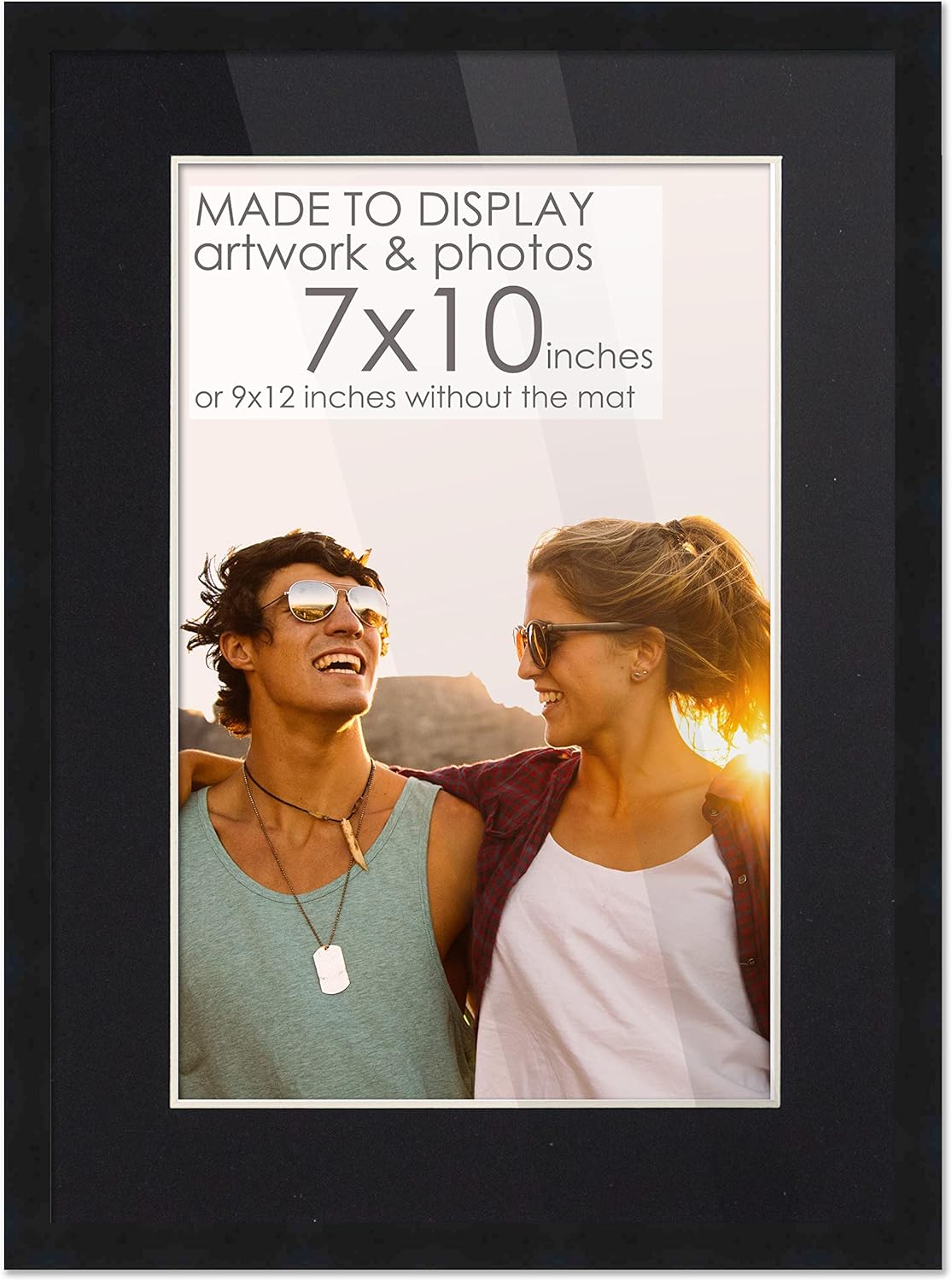 7x10 Frame Black Wood with Mat for Pictures and Art Display