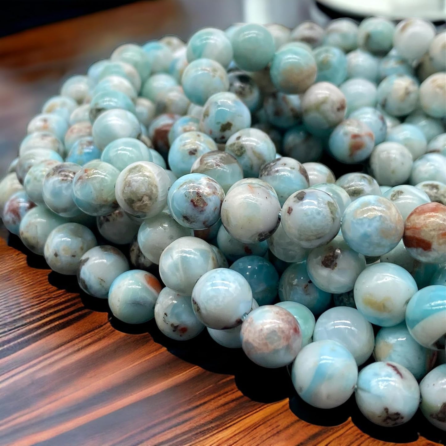 ABCGEMS Dominican Republic Larimar Beads with Black Streaks