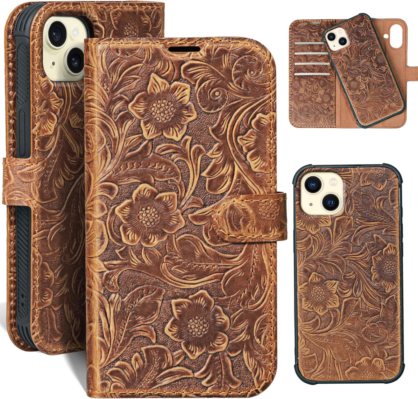 Leather Case Compatible with iPhone 14 Plus - 2-in-1 Wallet