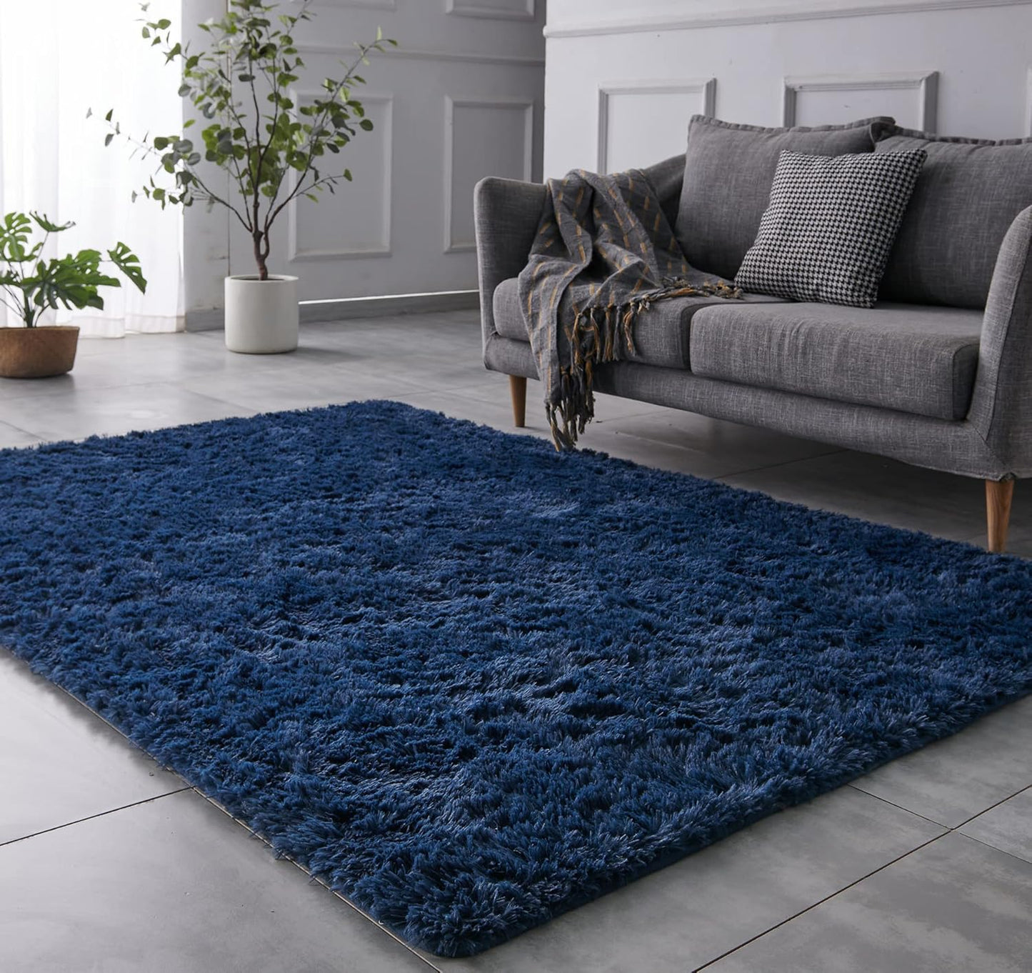 TABAYON Extra Large Shag Area Rug, 9x12 Feet Navy Blue