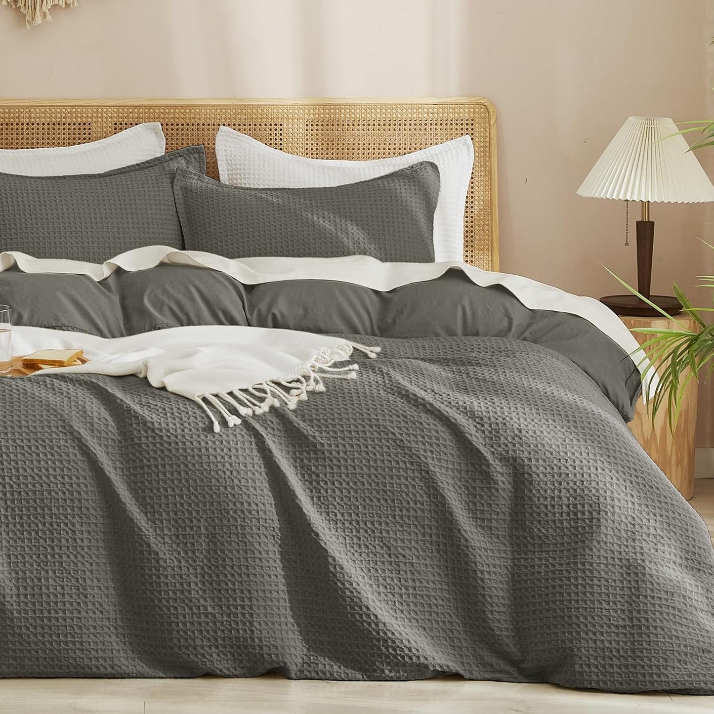 PHF Waffle Weave Duvet Cover Set King Size for Luxurious Sleep