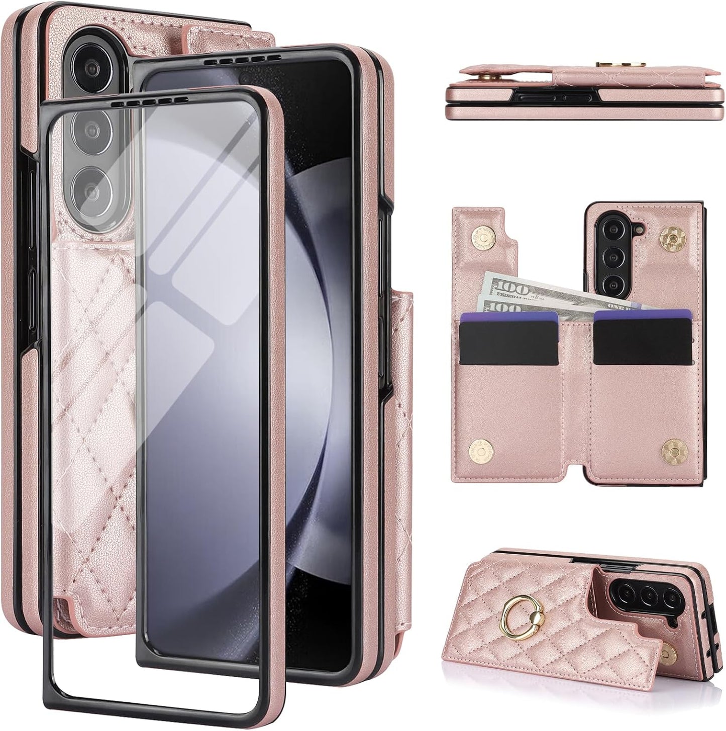 Samsung Galaxy Z Fold 5 Wallet Case with Ring and Card Slots