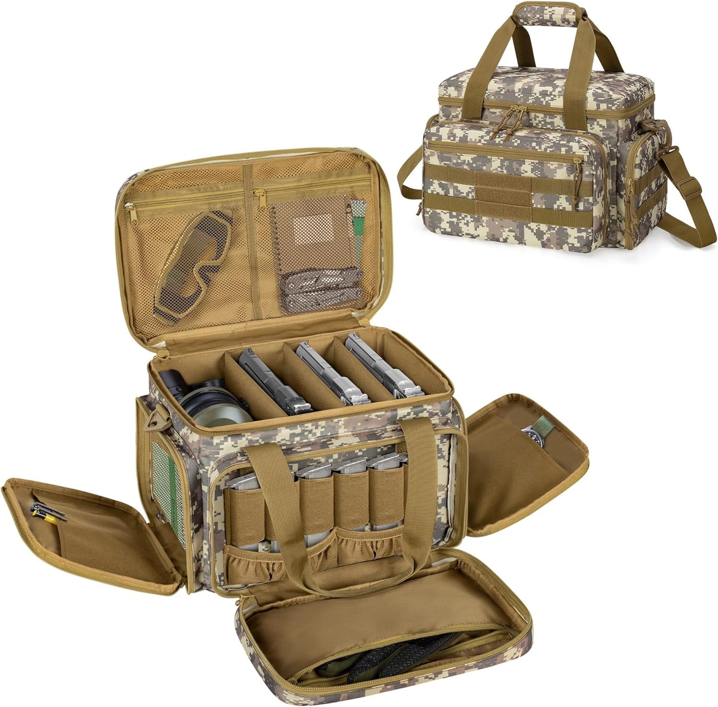 DSLEAF Tactical Gun Range Bag for 4 Handguns and Essentials