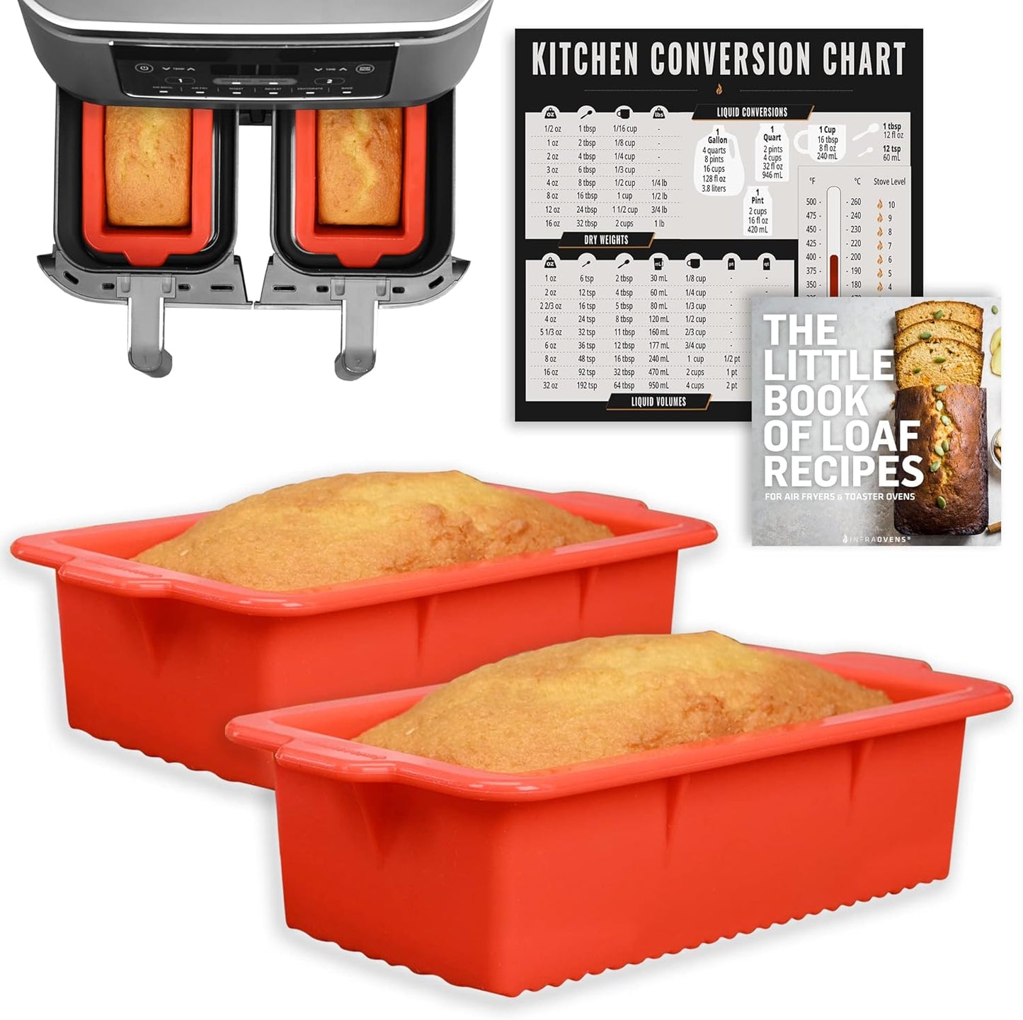 Non-Stick Silicone Loaf Pans for Ninja Foodi Dual Basket DZ201 8qt Air Fryer by INFRAOVENS