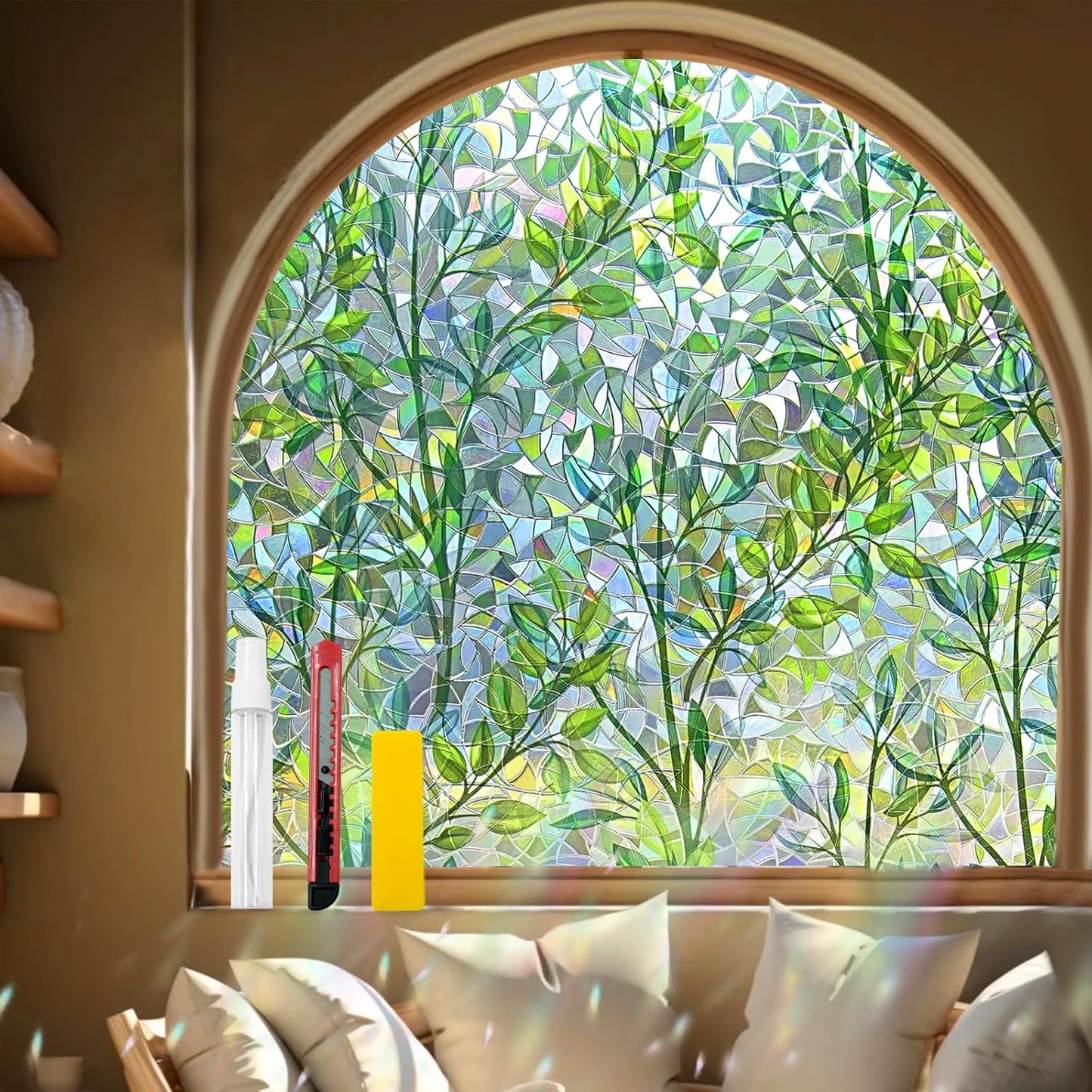 Window Privacy Film Stain Glass Decorative Rainbow Clings 45.2x157.4