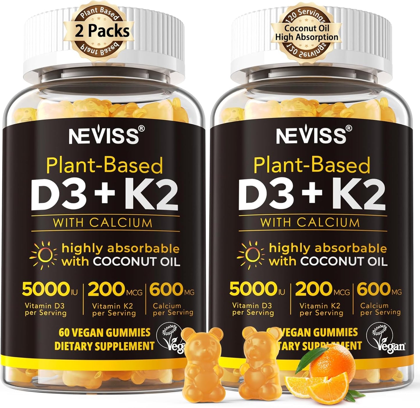 Vitamin D3 K2 Gummies 5000iu with Calcium for Strong Bones