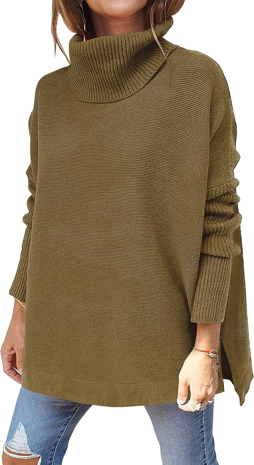 Oversized Turtleneck Batwing Sleeve Sweater for Fall Fashion
