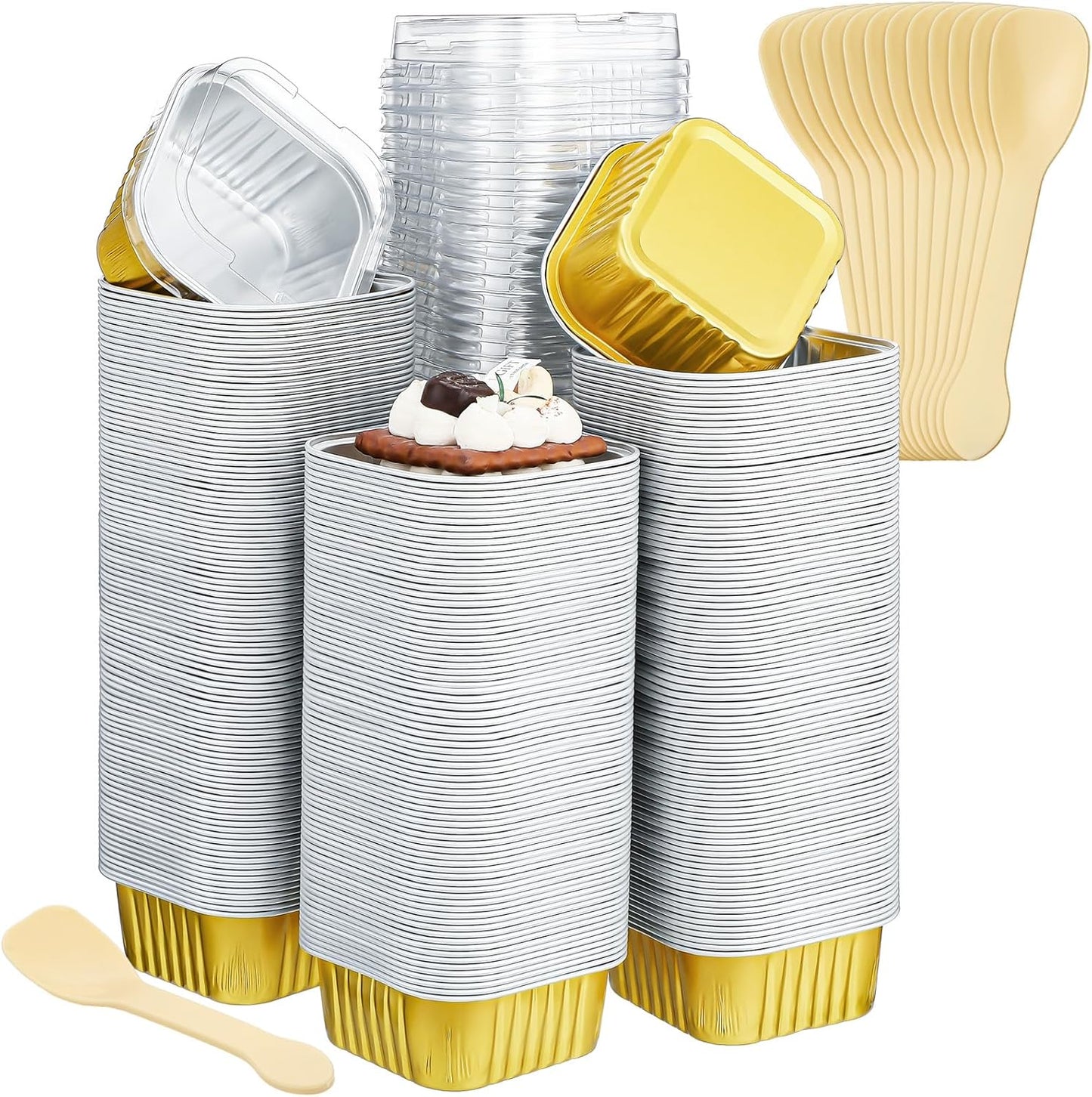 Hushee 600 Pcs Aluminum Foil Baking Cups with Lids and Spoons