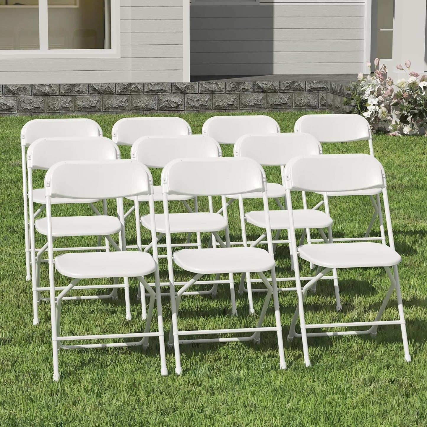 Lightweight White Folding Chairs - 10 Pack, 350lb Capacity, Portable & Durable IWDOO