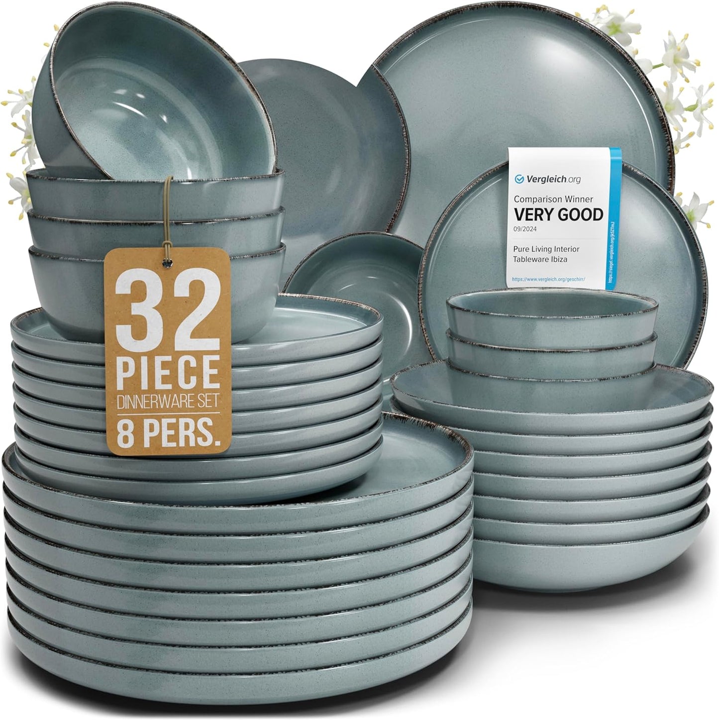 Stoneware Dinnerware Set for 8 - Rustic 32 Piece Set