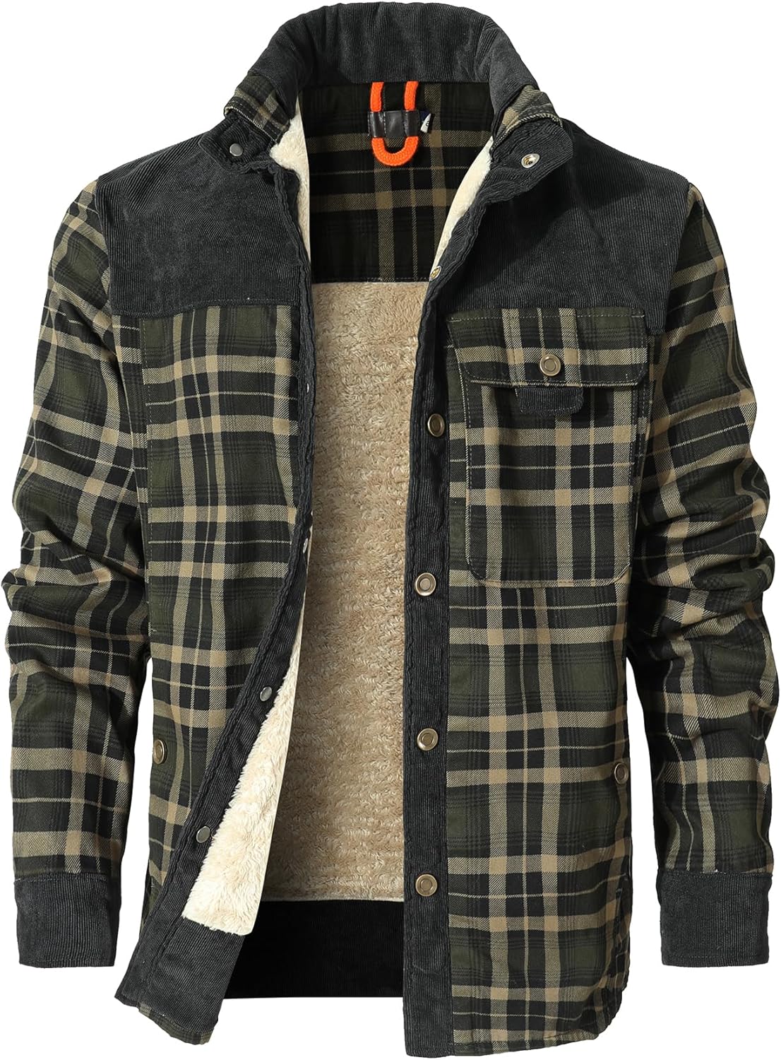 Zaitun Men's Sherpa Lined Flannel Corduroy Shirt Jacket
