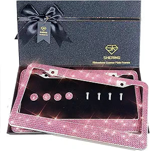 Bling License Plate Frame Set with Premium Gift Box for Women