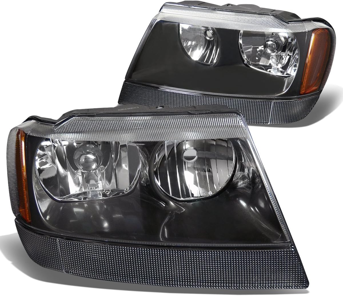 Black Amber Headlights Assembly for 99-04 Jeep Grand Cherokee