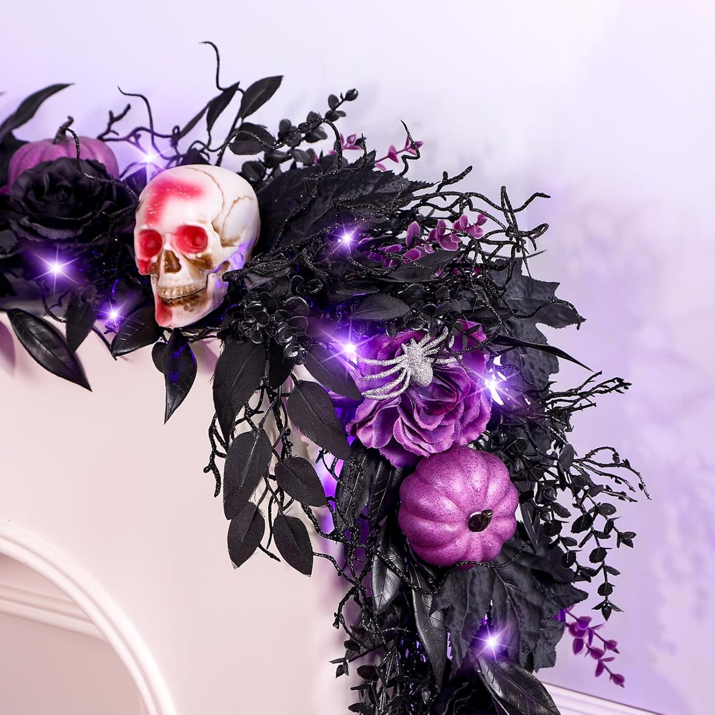 9FT Halloween Garland with Purple Lights for Festive Decor