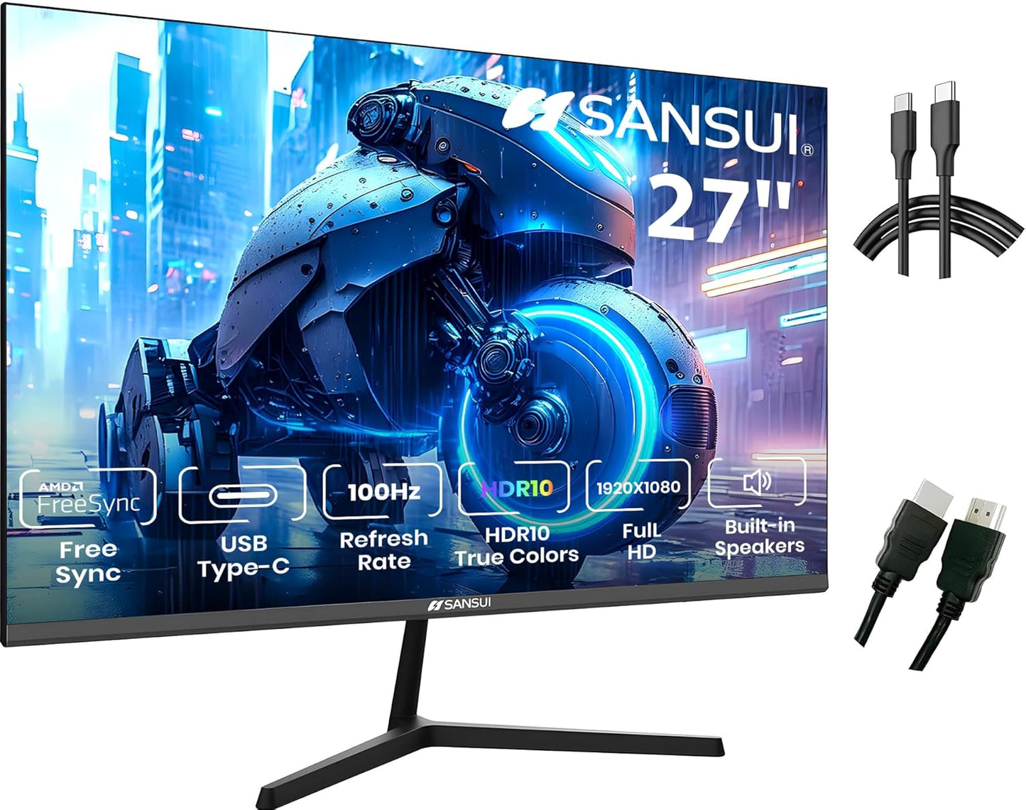 SANSUI 27 100Hz IPS Gaming Monitor - HDR10, USB-C, 1080P