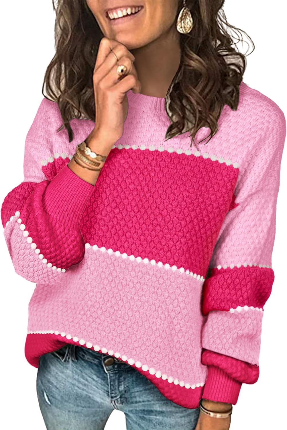 Angashion Women's Color Block Pullover Knit Sweater for Fall