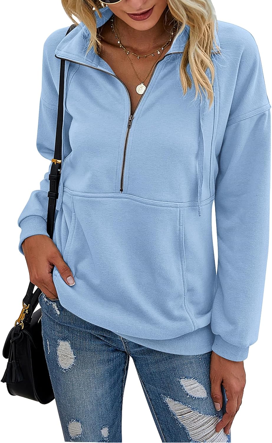 Casual Long Sleeve Lapel Zipper Sweatshirt for Women 2025