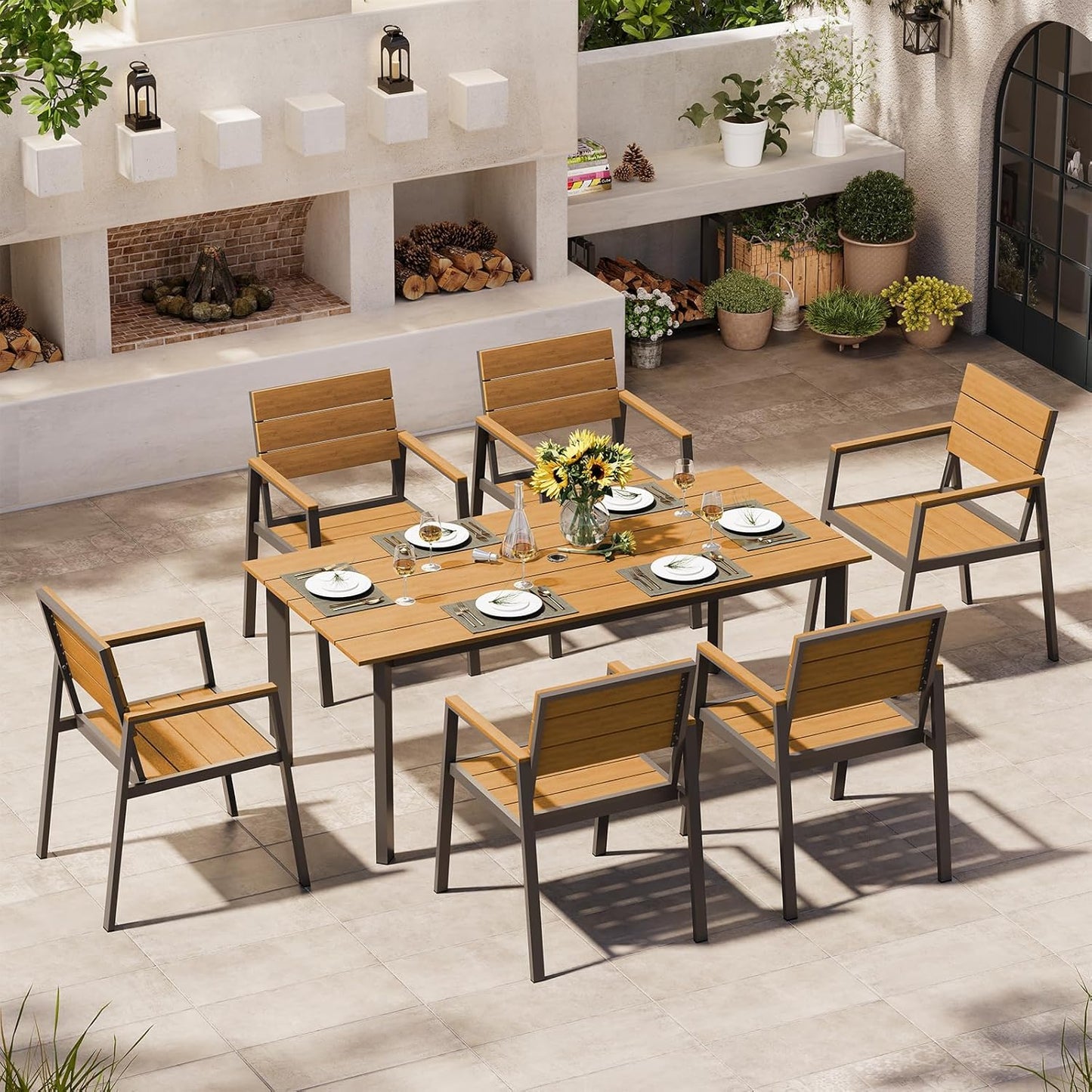 Outdoor Dining Set for 6 with Umbrella Hole for Your Patio