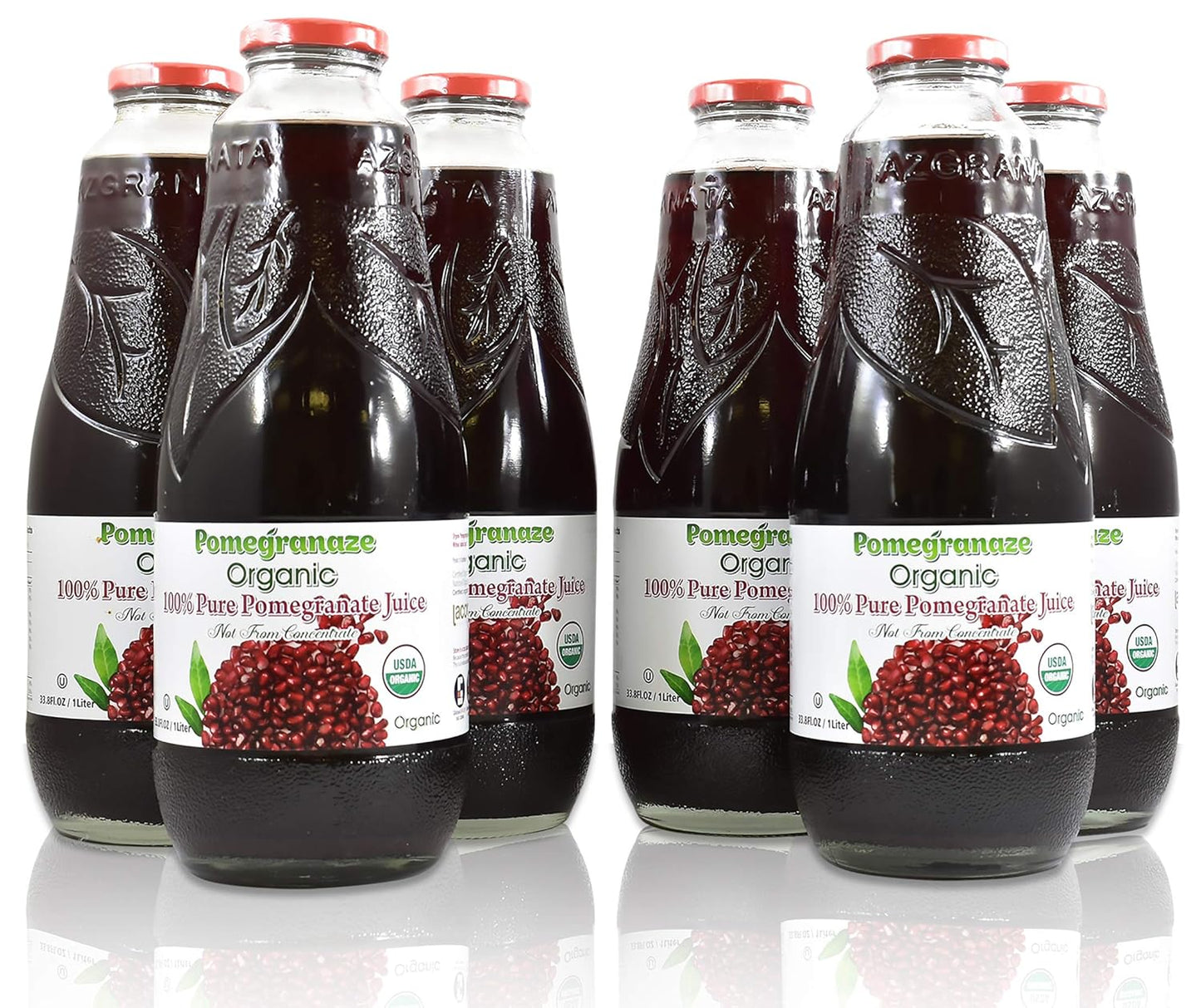 100% Organic Pomegranate Juice in Glass Bottles - 6 Pack