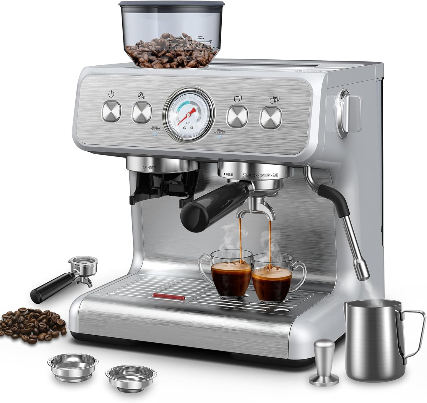 Electactic 15 Bar Espresso Machine with Built-in Grinder
