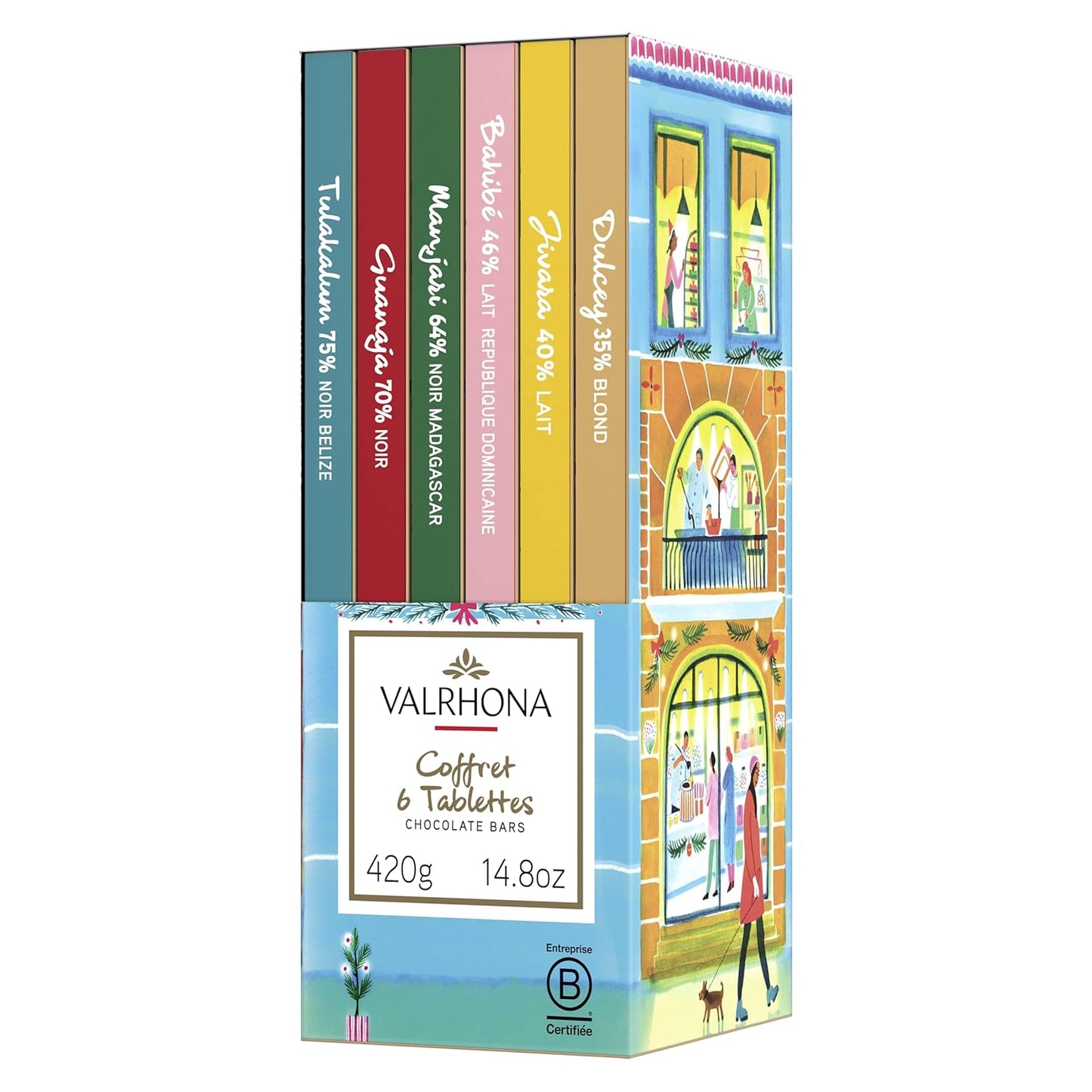 Valrhona Holiday Gift Box of 6 Chocolate Candy Bars for Gifting