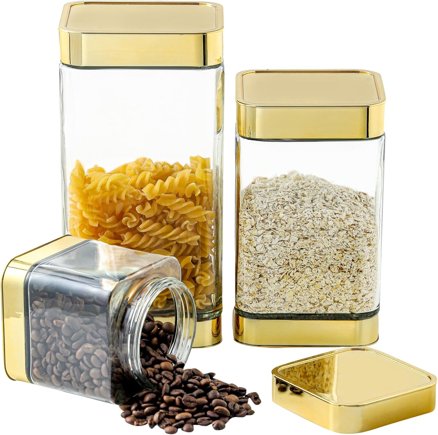Large Kitchen Glass Canisters with Airtight Lids for Food Storage