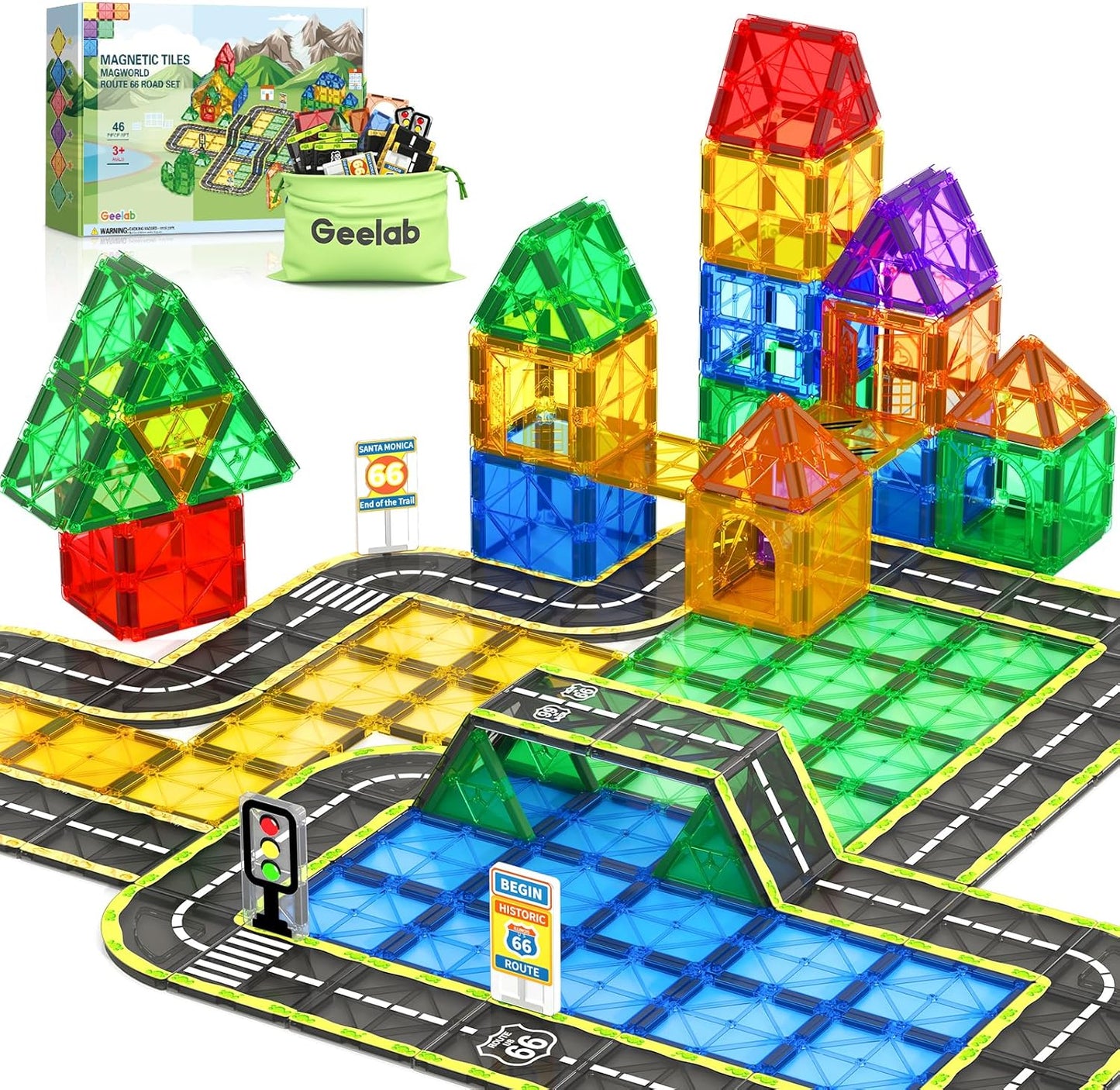 Route 66 Magnetic Tiles: Creative Building Blocks for Kids