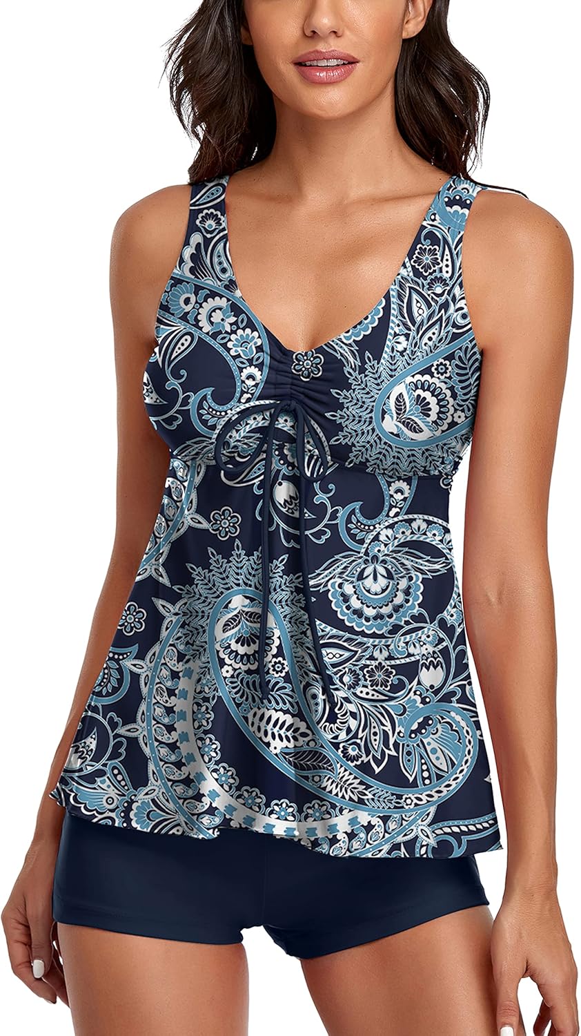 Modest Tankini Swimsuits for Women with Floral Print Design