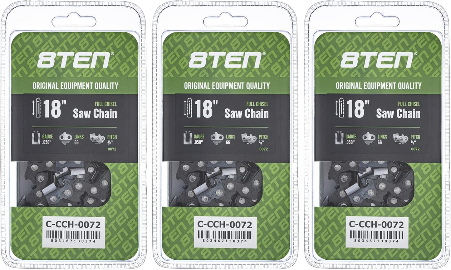 8TEN Full Chisel Chainsaw Chain 18 Inch for Echo and Stihl