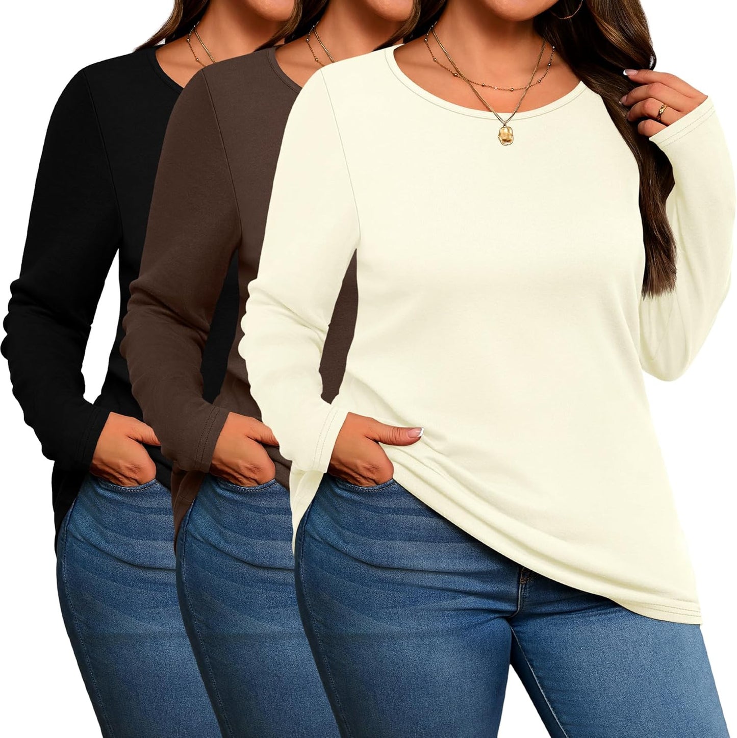 3 Pack Women's Plus Size Cotton Shirts for Casual Comfort