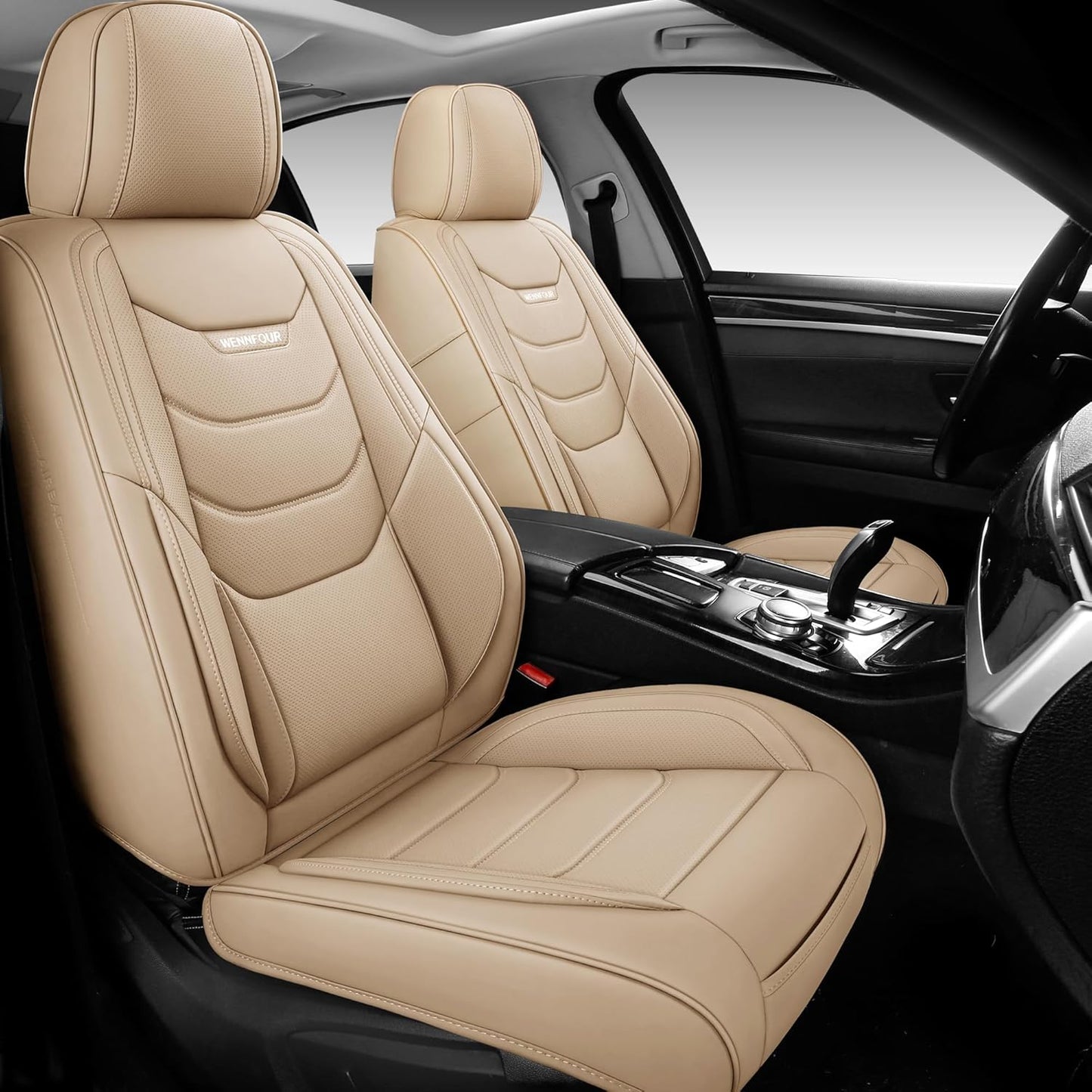 WENNFOUR Car Seat Covers Full Set for 5 Seats - Beige