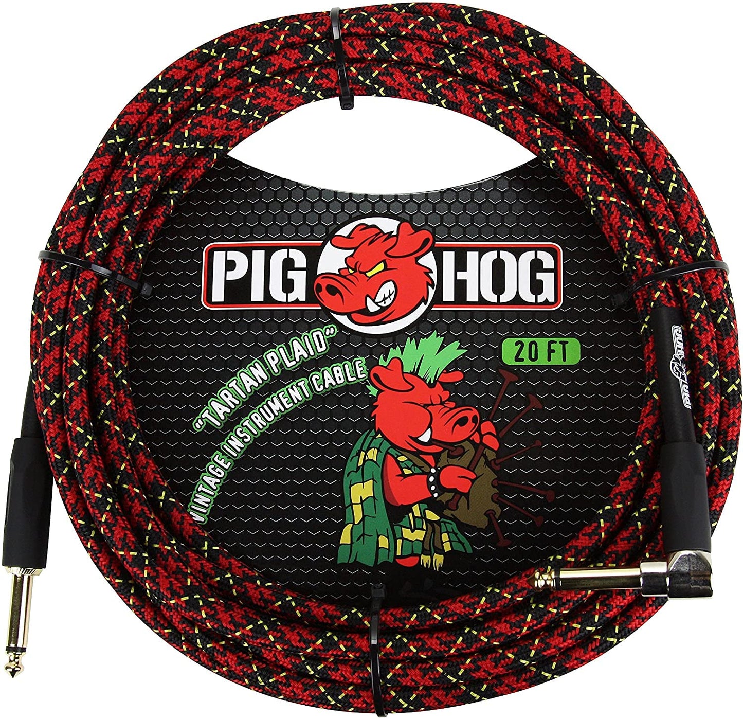 Pig Hog 20ft Right-Angle Guitar Cable - Tartan Plaid Design