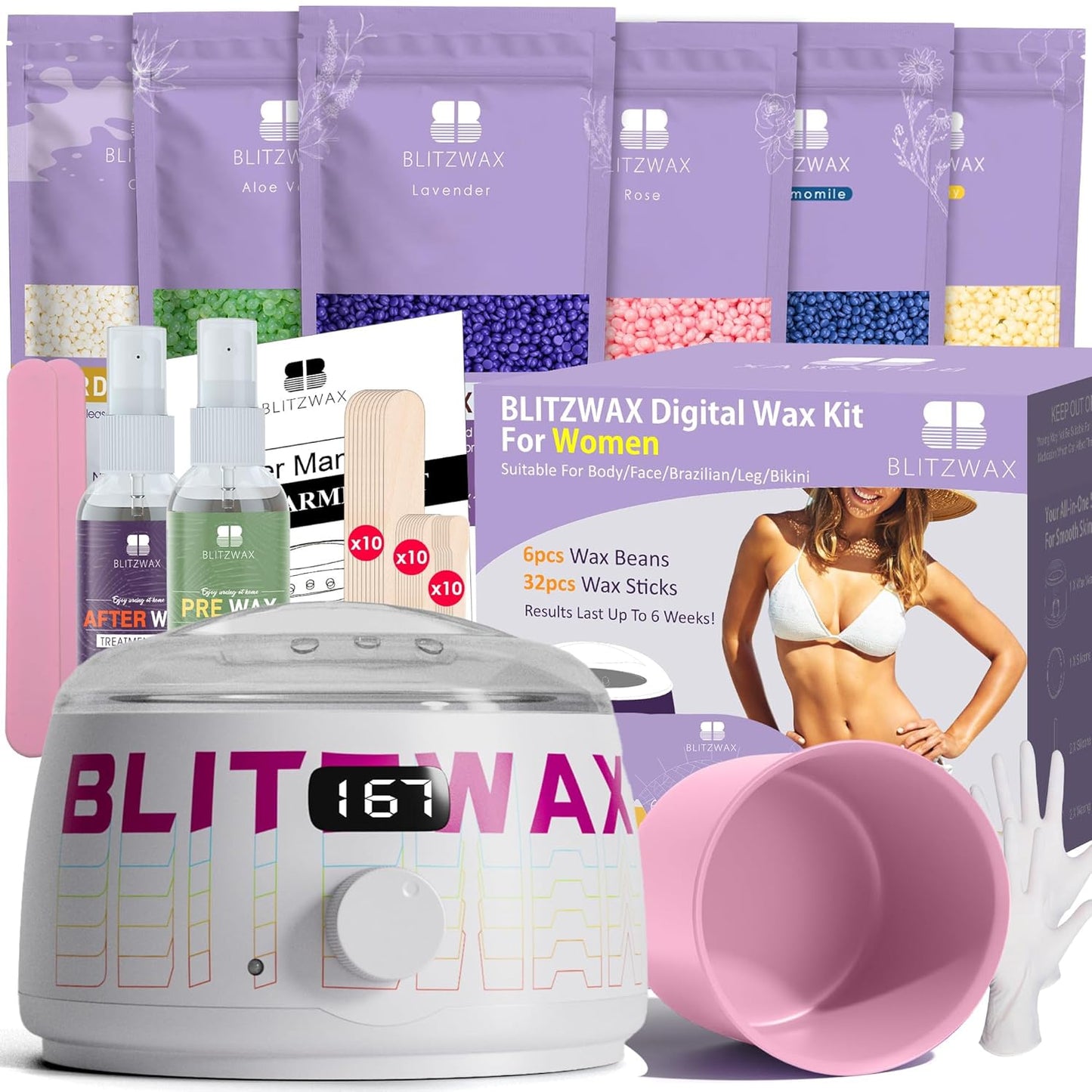 BLITZWAX Brazilian and Bikini Waxing Kit for Effortless Hair Removal