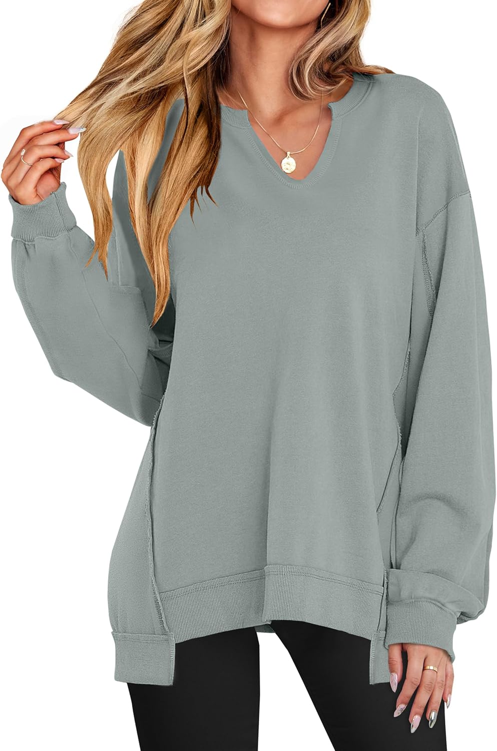 Oversized V-Neck Sweatshirt for Women - Trendy Fall Style
