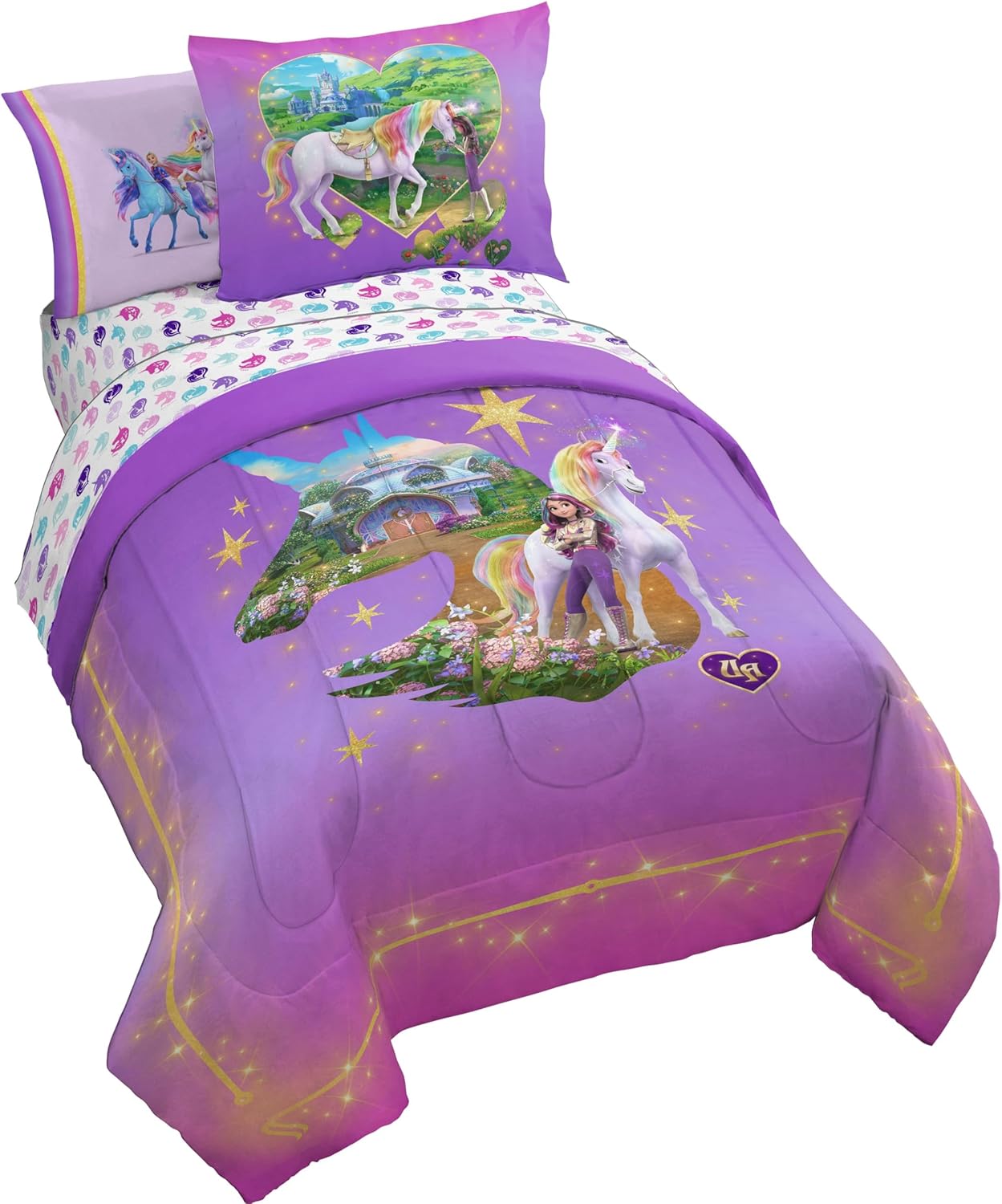 Unicorn Academy Twin Size Comforter Set - 5 Piece Bedding Set