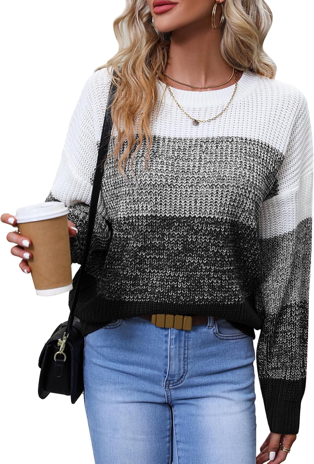 Women's Striped Color Block Sweater for Casual and Business Wear