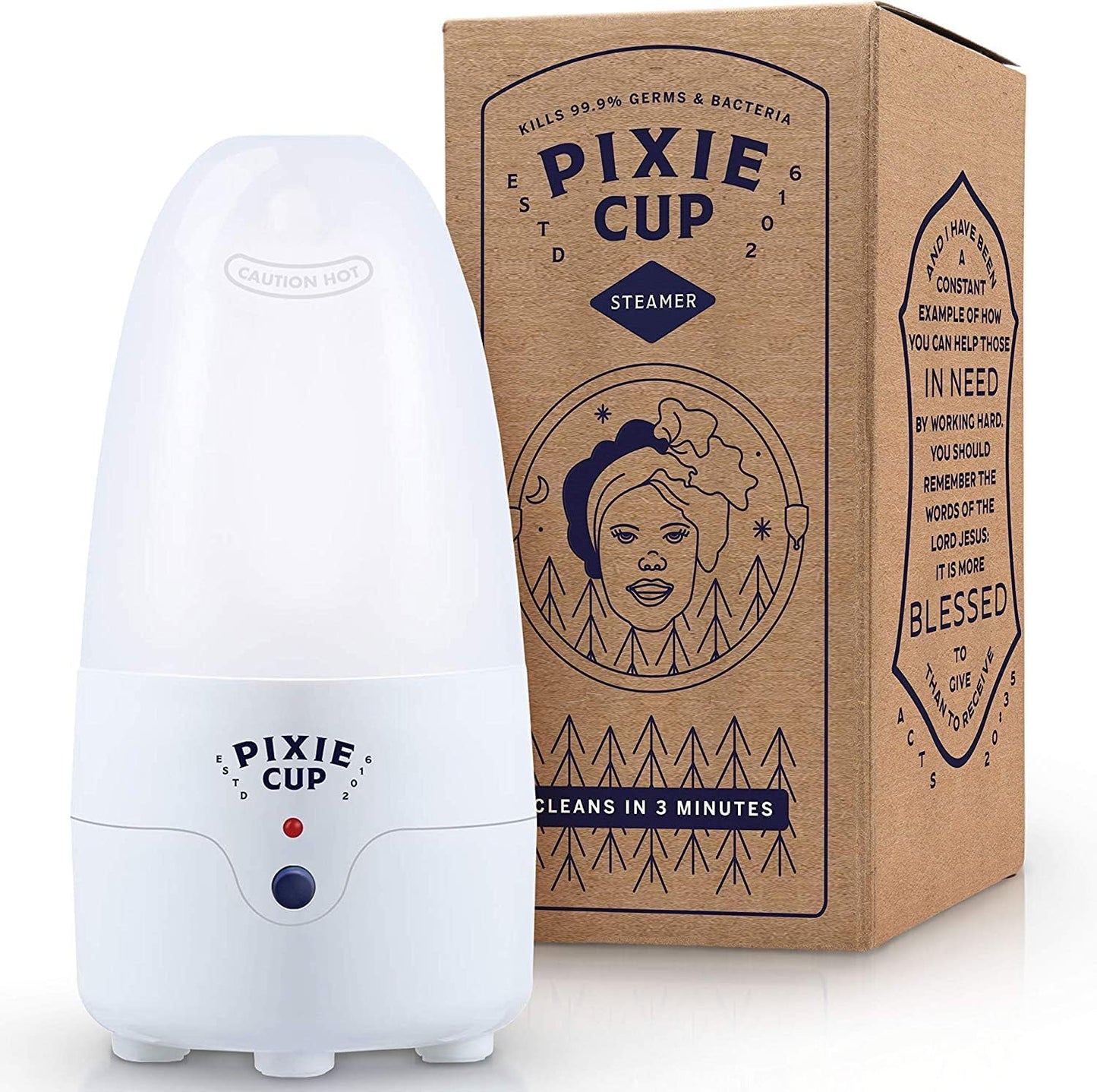 Ultimate Cup Cleaner - Pixie Steamer - Kills 99.9% Germs - 3 Min Wash Time!