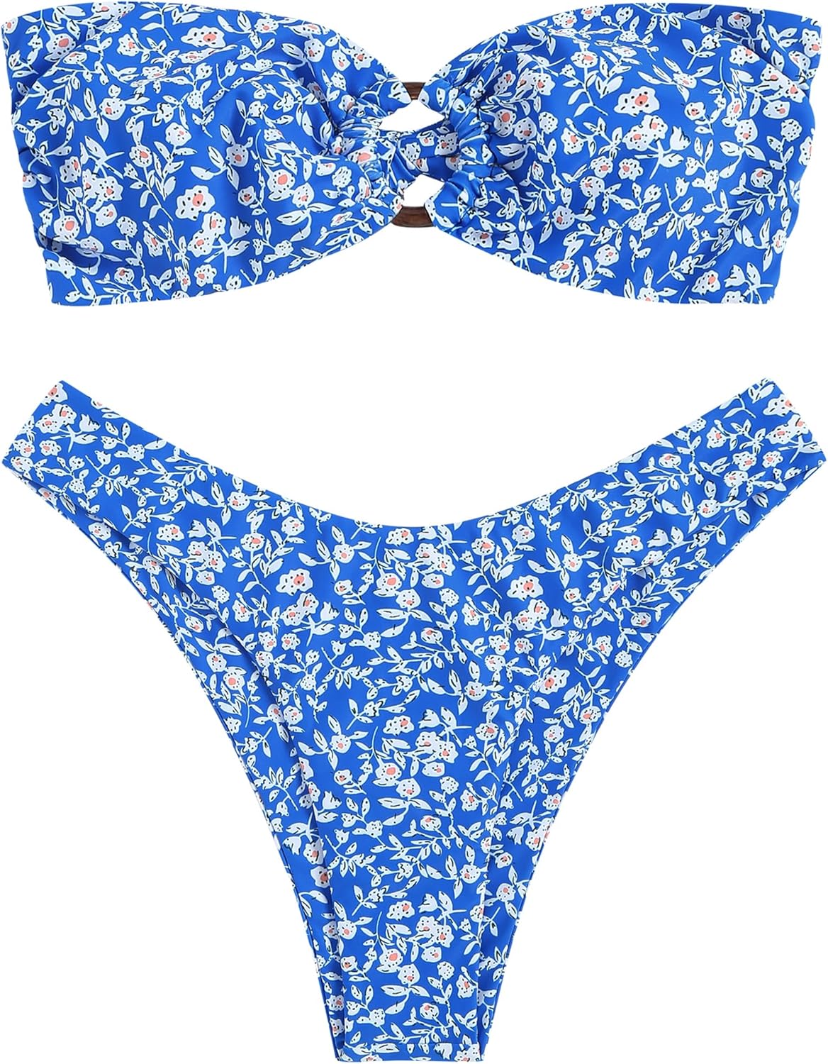 ZAFUL Women's Bandeau Bikini O Ring Strapless High Cut Swimsuit