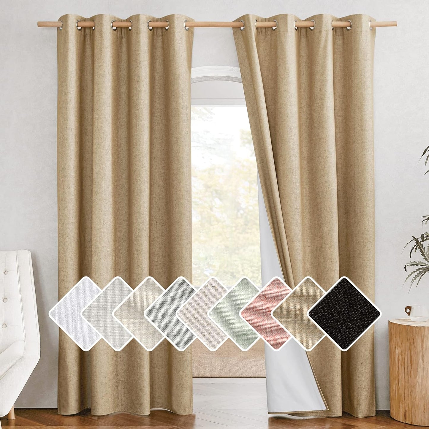 NICETOWN 100% Blackout Linen Curtains for Bedroom and Living Room