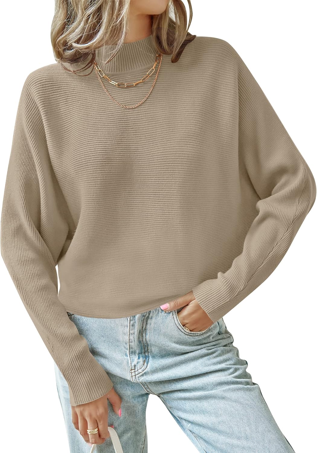 ZESICA Women's Turtleneck Batwing Long Sleeve Sweater Top