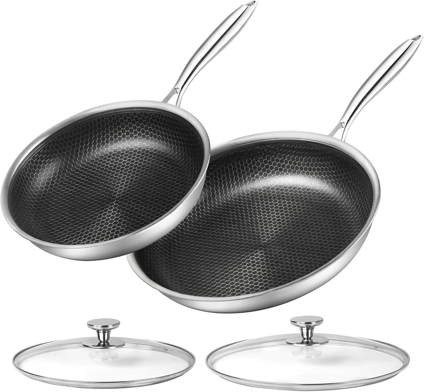 Stainless Steel Frying Pan Set with Lid for Healthy Cooking