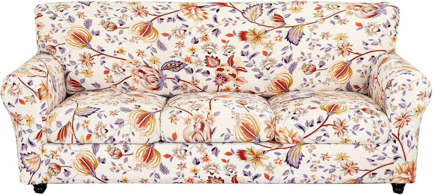 KRFOONN 4 Piece Printed Sofa Couch Cover for 3 Cushion Couches