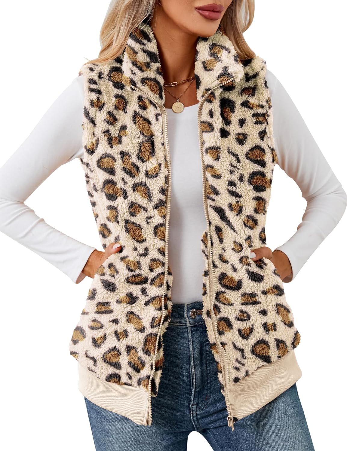 LOMON Womens Fuzzy Fleece Vest for Casual Warmth and Style